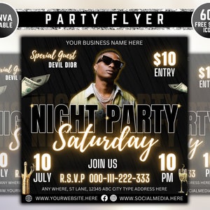 Saturday Night Party Flyer, Night Club Event Invite Flyer, Club DJ Flyer, Happy Hour Flyer, Premade Instagram Post,DIY Flyer Template Design