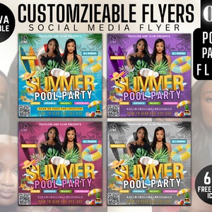 Pool Party Flyer, Summer Party Flyer, Summer Beach Party Flyer, Dj Party Invitation, Summer Break Flyer, Summer Event Flyer, Canva Editable