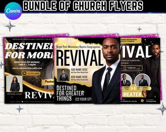 Church Flyer Template Bundle, Christian Events, Canva (Digital Download)