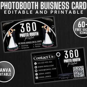 Cartão de visita 360 Photobooth Instagram 2024, cartão de visita, cartão de visita com código QR, cartões de influenciador, modelo editável, download digital