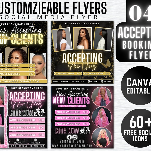 04 Hair Booking Flyer, Book Now Flyer, Appointment Flyer, Walk Ins Flyer, Make up, Nails , Booking Flyer, Canva Template, DIY Booking Flyer
