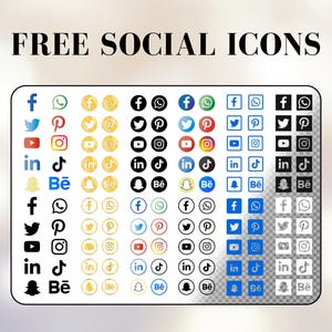 May include: A grid of social media icons in various colors and styles. The icons include Facebook, Twitter, Instagram, Pinterest, YouTube, LinkedIn, TikTok, Snapchat, and Behance. The icons are arranged in a grid of nine rows and nine columns. Each icon is surrounded by a white border.