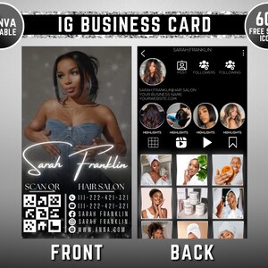 Modèle de carte de visite, carte de visite Instagram 2024, carte de visite code QR, carte de visite Instagram, cartes de l'influenceur, modifiable canva