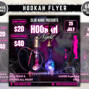 Szablon ulotki klubu Hookah Editable, czerwony, ulotka na imprezę, ulotka na wydarzenie, ulotka na imprezę Hookah, salon, szablon mediów społecznościowych, post na Instagramie