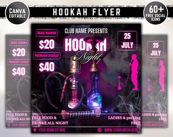 Hookah Editable Club Flyer Template, Red, Party Flyer, Event flyer, Hookah Party Flyer, lounge, Social Media Template, Instagaram Post