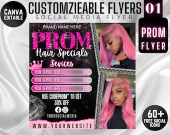 Prom Booking Flyer, Prom Special Flyer, Homecoming Flyer, Canva Template, Book Now Appointments, Beauty, Lashes, Make up, Nails