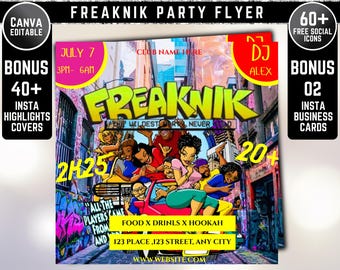 Freaknik Party Flyer, Freaknik Party Invite, Nightclub Flyer, Pool Mansion Party, Summer Party Flyer, Splash Alt, Canva Editable Template