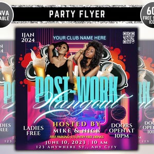 After Work Party Flyer, Night Club Flyer, DJ Party Invitation, Drink Party Flyer, Saturday party, Canva Editable Template, Instant Download