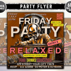 Friday Night Party Flyer, Night Club Event Invite Flyer, Club DJ Flyer, Happy Hour Flyer, Premade Instagram Post, DIY Flyer Template Design