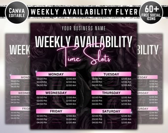 Weekly Availability Time Slots Flyer, Appointment Scheduling Flyer, Weekly Availability Calendar Flyer Template, Editable Canva Flyer