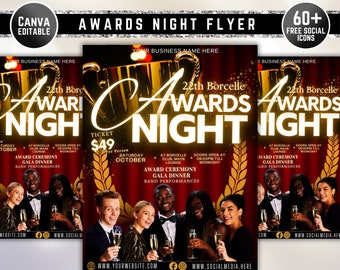 Awards Night Flyer, Business Event Flyer, DIY Flyer Template Design, Gala Night Party Invite, Invitation Flyer, Awards Night Social Media