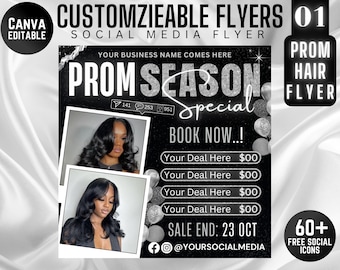 Prom Booking Flyer, Prom Special Flyer, Homecoming Flyer, Canva Template, Book Now Appointments, Beauty, Lashes, Make up, Nails