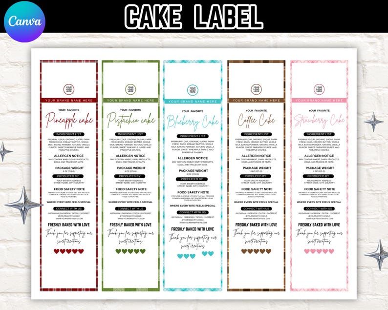 5X Mini Cake Tin Label Template | Editable Bakery Sticker | Printable ...