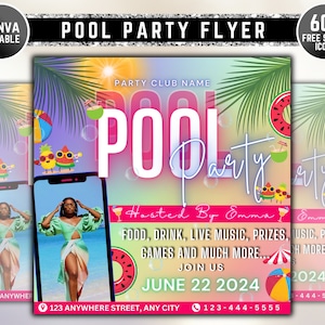 Summer Party Flyer, DIY Flyer Template Design, Summer Celebration Flyer, Party Invite, Pool Party Flyer, Premade Club DJ Event Party Flyer