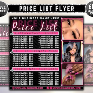 Price List Template, Price List, DIY Small Business Pricing Guide Sheet Beauty Salon Nail Makeup Hair Stylist, Hair Pricelist,Canva Template