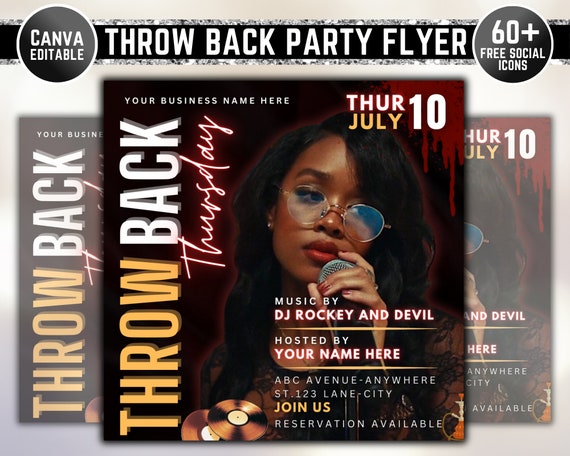 2000's Throwback Party Flyer, Old School, Hip Hop Flyer, Event - Club - Lounge Invitations, Instagram, Neon Colors,  Red, Editable on Canva