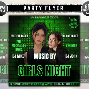 Girls Night Party Flyer, Night Club Event Invite Flyer, Club DJ Flyer, Happy Hour Flyer, Premade Instagram Post, DIY Flyer Template Design