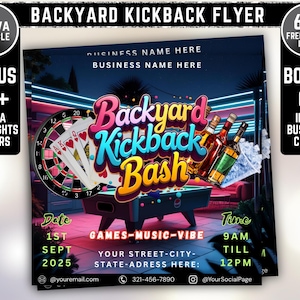 Backyard Kickback Flyer, Games & Vibe Flyer, Summer Outdoor Event Flyer, DIY Canva Editable Design Template, Social Media Flyer, Party Flyer