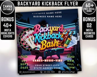 Backyard Kickback Flyer, Games & Vibe Flyer, Summer Outdoor Event Flyer, DIY Canva Editable Design Template, Social Media Flyer, Party Flyer