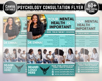 Psychology Consultation Flyer, Counseling Flyer, DIY Flyer Template Design, Mental Health Flyer, Premade Psychologist Therapy Services Flyer