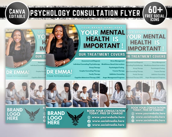 Psychology Consultation Flyer, Counseling Flyer, DIY Flyer Template Design, Mental Health Flyer, Premade Psychologist Therapy Services Flyer