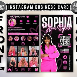 Modèle de carte de visite, carte de visite Instagram 2024, carte de visite code QR, carte de visite Instagram, cartes de l'influenceur, modifiable canva