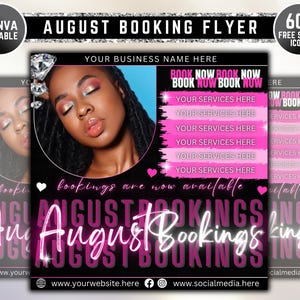August Booking Flyer, DIY Flyer Template Design, August Appointment Flyer, Hair Lash Instagram Post, Book Now Flyer, Premade Business Flyer