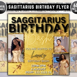 Sagittarius Birthday Flyer, Birthday Girl, Happy Birthday Flyer, Sagittarius Season, Sagittarius Party, Celebration Flyer, Canva Editable