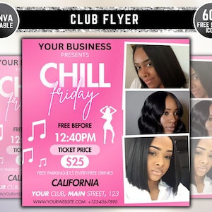 Editable Club Flyer Template For Canva, DIY Event Flyer, Party Flyer, Digital Birthday Flyer, DJ Party Invite for Social Media, Instagram,FB