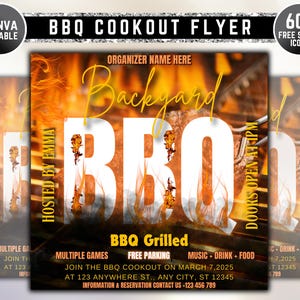 Backyard Cookout Flyer, BBQ Flyer, Summer Cookout Flyer, DIY Canva Editable Design Template, Food Flyer, Social Media Flyer, Download