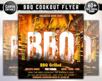 Backyard Cookout Flyer, BBQ Flyer, Summer Cookout Flyer, DIY Canva Editable Design Template, Food Flyer, Social Media Flyer, Download