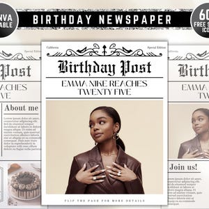 Birthday Newspaper Canva Template, Birthday Program, Birthday Newspaper Template, Large Birthday Newspaper, Editable Newspaper Itinerary