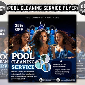 Flyer zwembadschoonmaakservice, flyer zwembadonderhoud, sjabloonontwerp doe-het-zelf-flyer, kant-en-klare flyer zwembadexpert, flyer zakelijk zwembadonderhoud