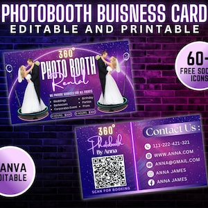 Cartão de visita 360 Photobooth Instagram 2024, cartão de visita, cartão de visita com código QR, cartões de influenciador, modelo editável, download digital