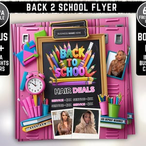 Back To School Flyer, Back to school sale flyer, Back to school Hair flyer, DIY canva template, Back 2 School Flyer, Canva Editable