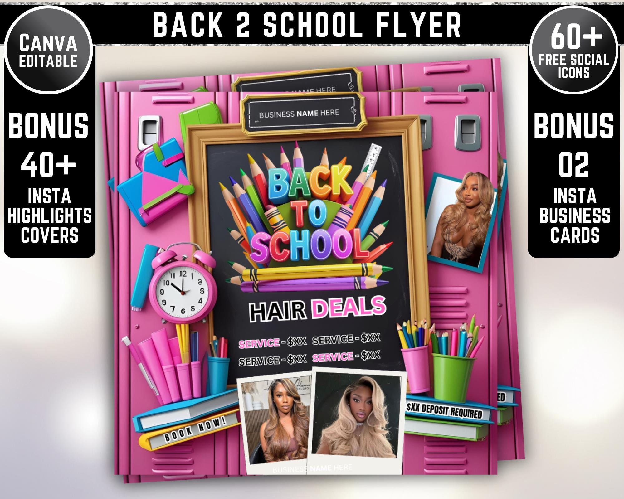 Back To School Flyer, Back to school sale flyer, Back to school Hair flyer, DIY canva template, Back 2 School Flyer, Canva Editable