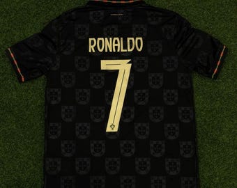 Cristiano Ronaldo #7 Portugal Black Football Jersey, CR7 world cup glory jersey