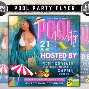 Summer Party Flyer, DIY Flyer Template Design, Summer Celebration Flyer, Party Invite, Pool Party Flyer, Premade Club DJ Event Party Flyer