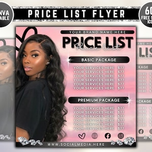 Price List Template, Price List, DIY Small Business Pricing Guide Sheet Beauty Salon Nail Makeup Hair Stylist, Hair Pricelist,Canva Template