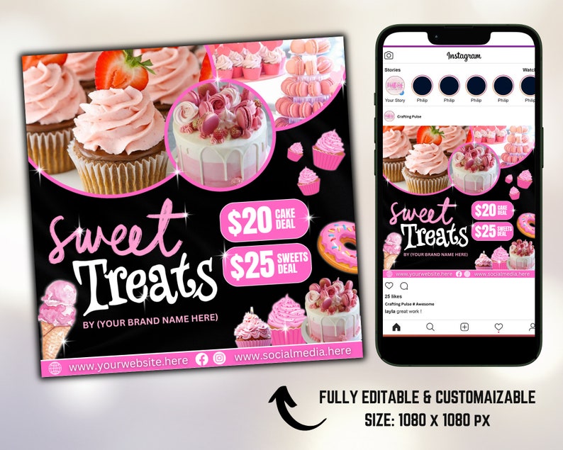 Bakery Flyer, Cake Flyer, Sweet Treats Dessert Flyer, DIY Flyer