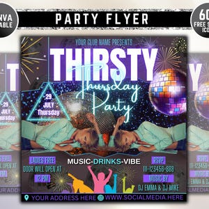Thursday Party Flyer, Night Club Event Invite Flyer, Club DJ Flyer, Happy Hour Flyer, Premade Instagram Post, DIY Flyer Template Design