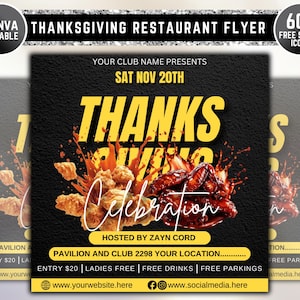 Thanksgiving-feestflyer, Thanksgiving-clubuitnodiging, Friendsgiving-dineruitnodiging, vieringsflyer, social media-flyer, bewerkbaar canvas