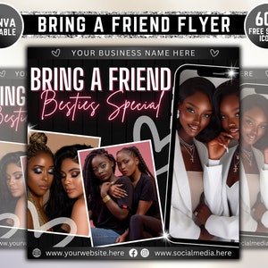 Bring a Friend Flyer, Friend Special Flyer, Bestie Deal Flyer, Social Media Post, Hair Braids Lashes Nails Makeup Sale Promotion, Canva