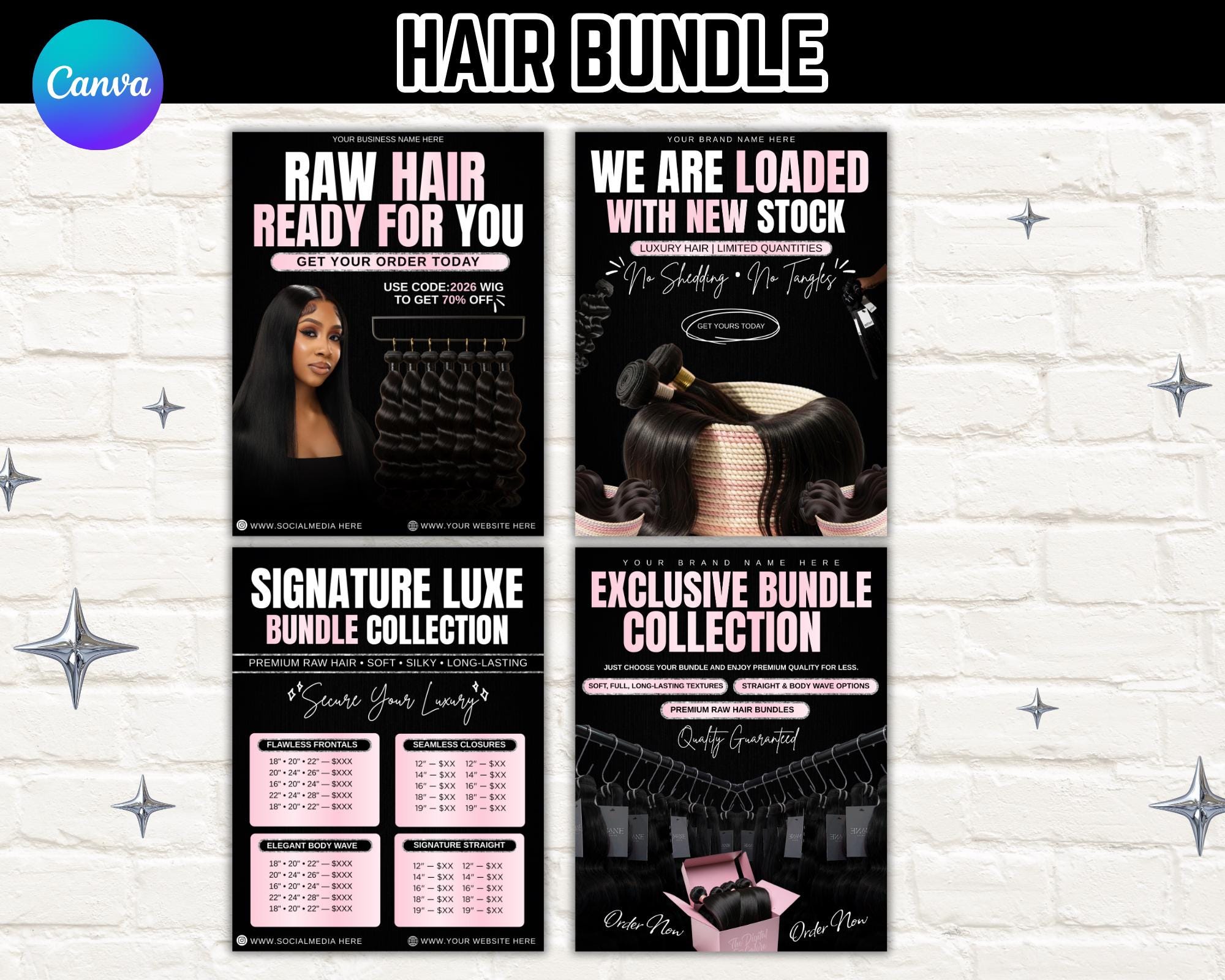 Hair Bundles Flyer Template Bundle | Editable on Canva | DIY | Hair ...