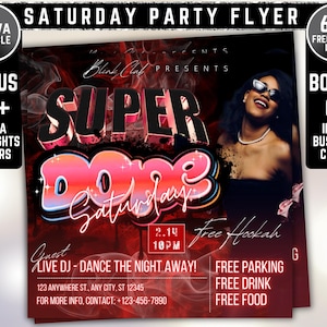Saturday Night Party Flyer, Club Party Flyer, Club Flyer, Night Club Event Invite Flyer, Club DJ Flyer, Happy Hour Flyer, Canva Editable