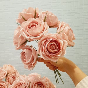 Dusty Pink Crepe Paper Rose: Handmade Artificial Flower Arrangement