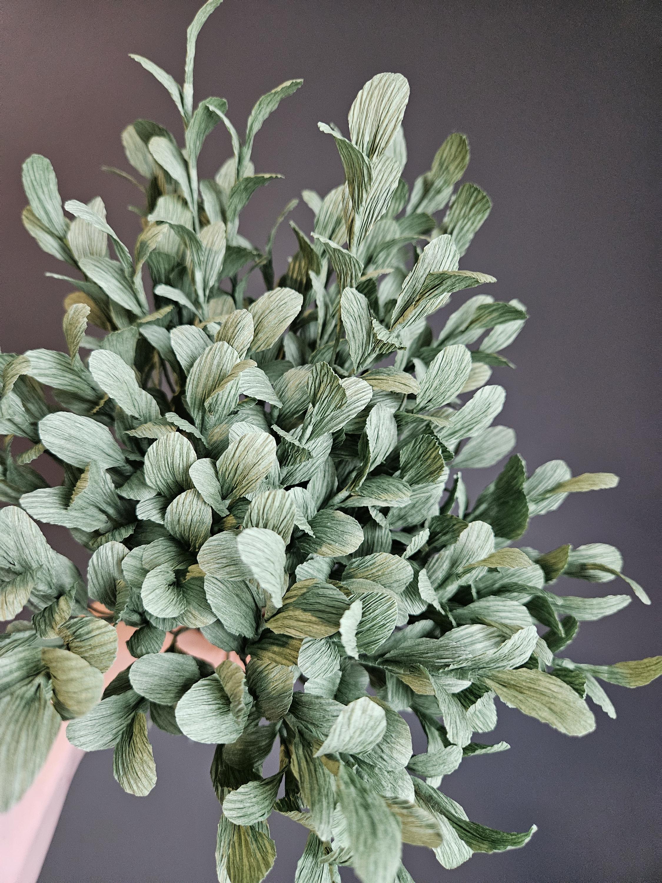 Paper Greenery Branches for Bouquets, Handmade Artificial Leaves, Fall Crepe Paper Flowers, Decorative Stems for Vase, Faux Green Posy