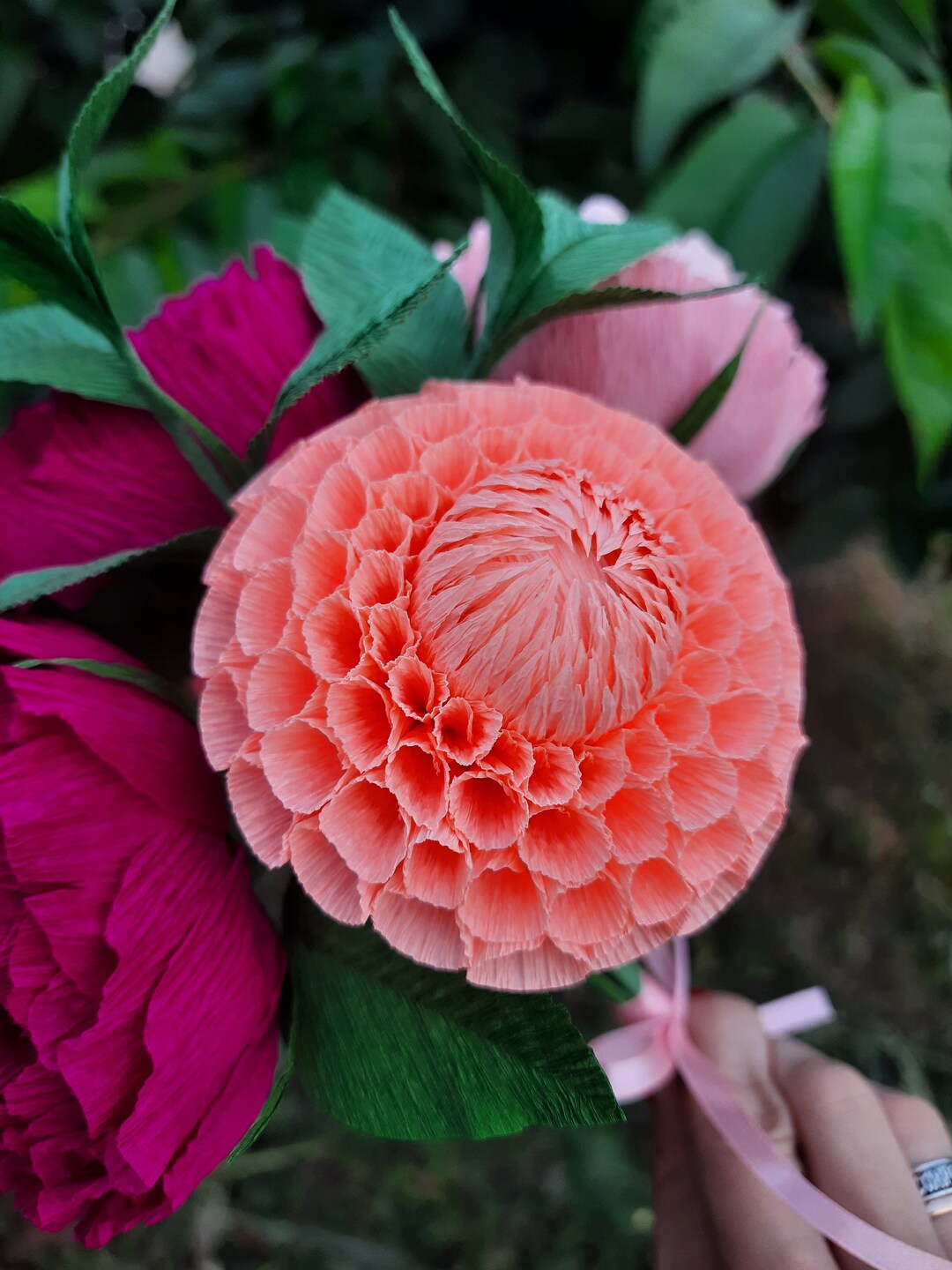 Dahlia Paper Flower Bouquet Fake Flower Arrangement Etsy