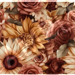 Gyllene persika och ljusröd fotorealistiskt blommigt solros sömlöst mönster - högupplöst digital illustration