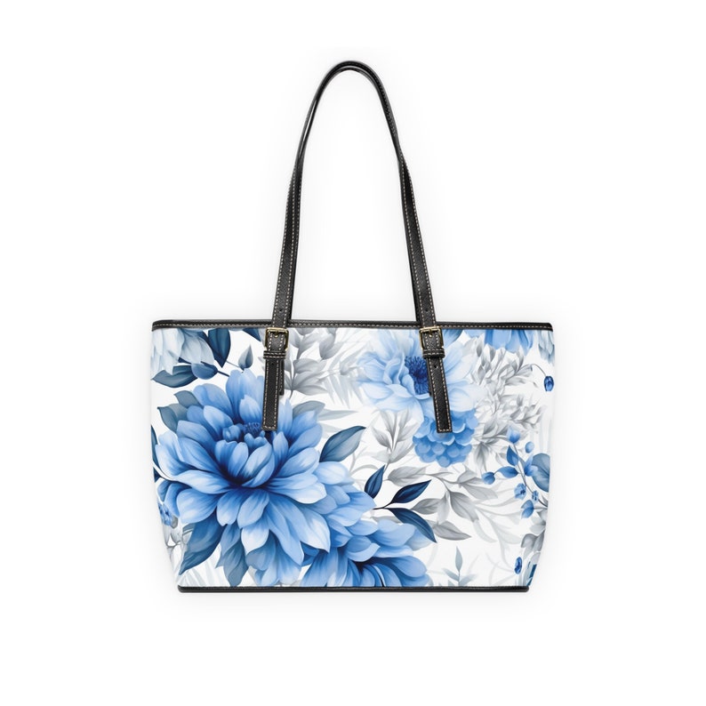 Blue Floral Bouquet Strips Leather Bag main image 1
